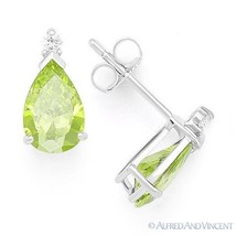 Pear-Shape Simulated Peridot Cubic Zirconia Stud Earrings in 925 Sterling Silver - £21.09 GBP