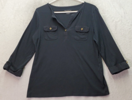 Charter Club Blouse Top Womens Large Black Pima Cotton Long Sleeve V Nec... - $13.96