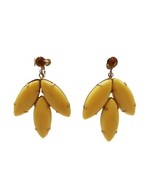 Vtg amber rhinestone &amp; yellow plastic cabochon screw back dangle earrings - £11.78 GBP