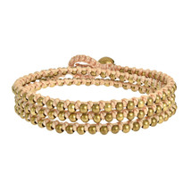 Triple Wrap Mini Brass Beads Single Strand Tan Cotton Rope Bracelet - $8.90