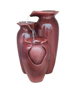 Outdoor Garden Patio 3-Tier Burgundy Red Ceramic-Look Polyresin Water Fo... - $269.45 CAD