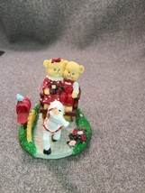 Teddy Bear Couple Riding in Sleigh Resin Figurine, Valentine&#39;s, CUTE - $8.16