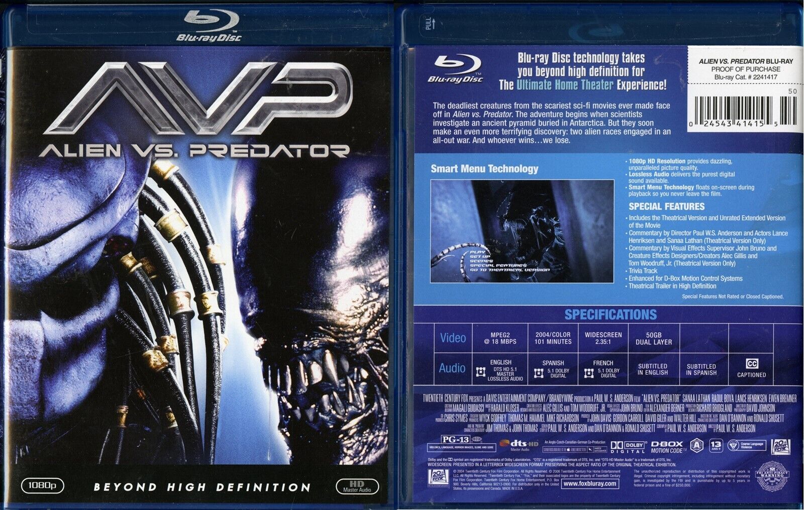 ALIEN VS PREDATOR BLU-RAY SANAA LATHAN LANCE HENRIKSEN 20TH CENTURY FOX ...