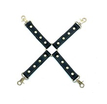 BDSM 4-Way Black Leather Hog-Tie &amp; Gold Hardware, Tango Bondage Hogtie, Kinkwear - £43.96 GBP