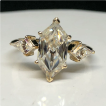 2 Carat White Moissanite Dutch Marquise Cut Three Stone 14K Yellow Gold ... - £108.66 GBP