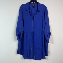 JM Collection Womens L Jazzy Blue Button Up 3/4 Sleeve Tunic Top NWT BQ60 - $27.43