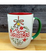 Merry Christmas Coffee Mug Red Green 16oz 473ml Embossed Holiday Cup Blu... - £8.24 GBP