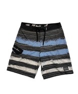 Maui and Sons Black Shark Board Shorts Stretchy Blue Gray Mens 34 Beach - $11.65