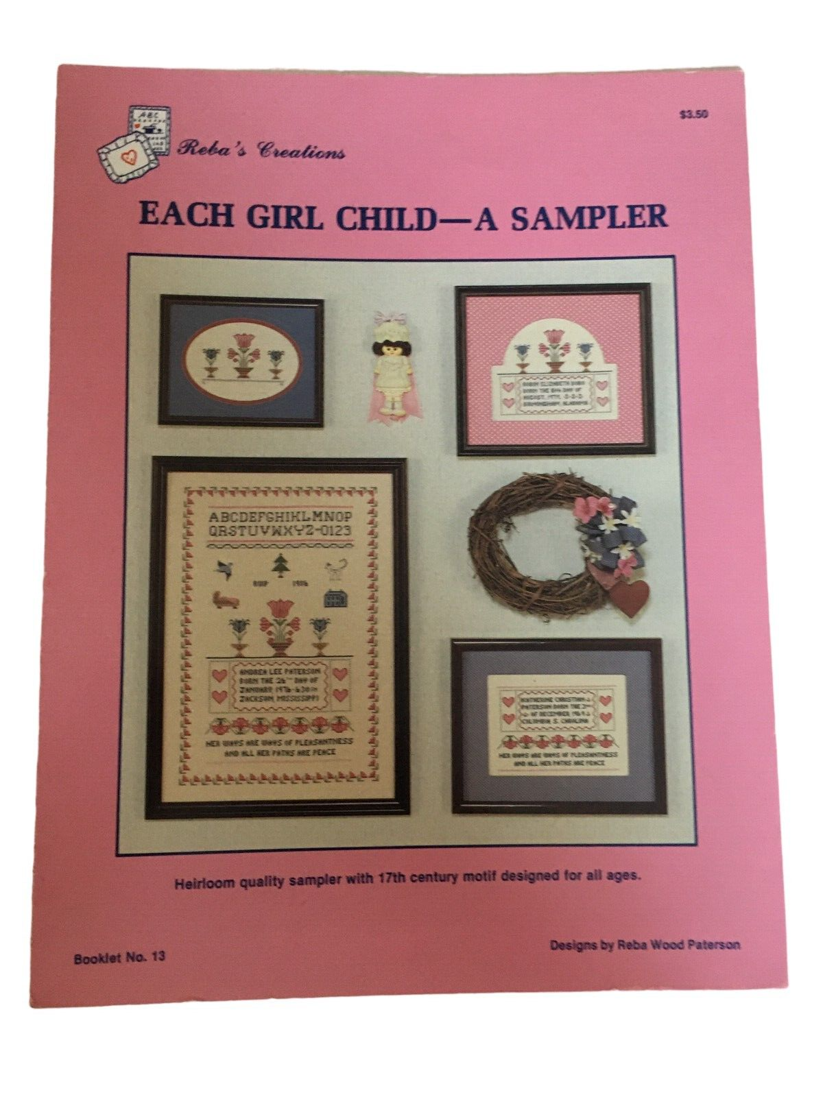 Reba's Creations Each Girl Child Cross Stitch Pattern Leaflet 17th Century Motif - $5.99