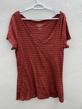 Womens Old Navy Shirt Size XXL Orange Striped Short Sleeve V-Neck - $6.77