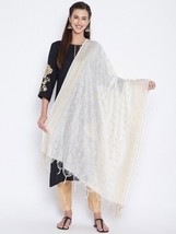 Off White &amp; Gold-Toned Woven Design Pure Cotton Dupatta Free Shipping - £11.91 GBP