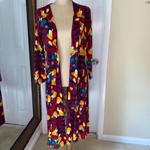 LuLaRoe Long Burgundy/Gold/Blue Floral Duster Sweater Cardigan Small - €16,47 EUR