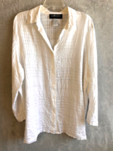 SAG HARBOR Women&#39;s Casual Button Up 100% Linen Shirt Top Blouse Long Sleeve 1X - £19.65 GBP
