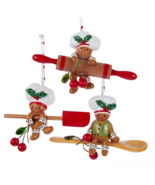 KURT ADLER SET OF 3 GINGERBREAD BAKERS w/BAKING TOOL XMAS ORNAMENTS H5024 - $51.40 CAD