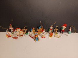 Lot of 16 Vintage Wood Christmas Ornament Figurines Lot Hand Painted Santa Horse - £11.06 GBP