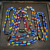 Wholesale 5 pcs Vintage Chevron and White Heart Venetian Glass Beads Necklaces - £85.29 GBP
