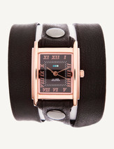 LA MER Watch Simple Black  Leather Wrap Rose Gold Square Black Dial - £63.38 GBP