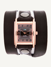 LA MER Watch Simple Black  Leather Wrap Rose Gold Square Black Dial - £62.35 GBP