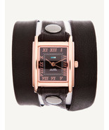 LA MER Watch Simple Black  Leather Wrap Rose Gold Square Black Dial - £62.35 GBP