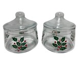 Pair of Vintage Indiana Glass Company Clear Glass Christmas Holly Snack ... - $34.86