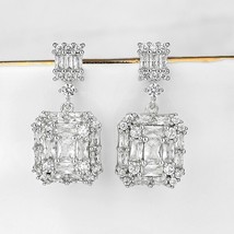 Luxurious Shiny Geometric Square Cubic Zirconia Drop Earrings for Women Bridal J - £12.27 GBP