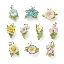 Lenox Celebrate Flowers Miniature Tree Ornaments Set 10 Tulip Lily Rose Iris NEW - £68.54 GBP