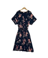 J Jill Dress Womens Large Blue Pink Floral V Neck Belted Midi Pockets Boho - $38.88 CAD