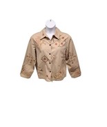 Studio Works Jacket Womens Plus 2x Embroidered Cropped Khaki Tan Granny ... - £10.22 GBP