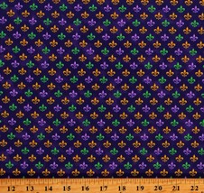 Cotton Mardi Gras Fleur De Lis Celebration Purple Fabric Print by Yard D584.67 - £11.98 GBP