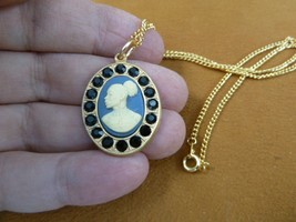 CA30-164) RARE African American LADY white + purple CAMEO brass pendant necklace - £23.16 GBP