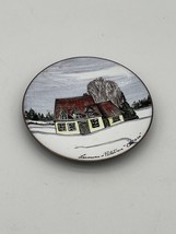 Enamel on Copper Small Plate Snowy Yellow House With A Red Roof Quebec - $14.03
