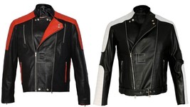 New Brando Biker Vintage Black &amp; Red Retro Motorcycle Real Leather Jacket - $106.58+