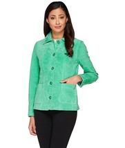 DENNIS BASSO Washable Leather Jacket Coat 2X Sea Green Logo Buttons Pock... - £47.92 GBP