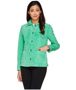 DENNIS BASSO Washable Leather Jacket Coat 2X Sea Green Logo Buttons Pock... - £47.77 GBP