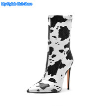Newspaper Pattern Mid Calf Boots For Women Punk Stretch Boots Fashion Spring Aut - £114.75 GBP