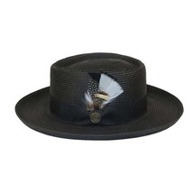 Men Bruno Capelo Braid Straw Style Spring Hat Wide Brim GAMBLER GAMS200 Black image 4