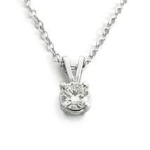 Round Solitaire Diamond Pendant Necklace 14K White Gold, .30 CT, 16 Inches - £699.74 GBP