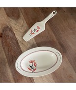 RARE VINTAGE HARKER Dahlia Red FLORAL PATTERN PIE SERVER &amp; Small Plate - $312.43 MXN