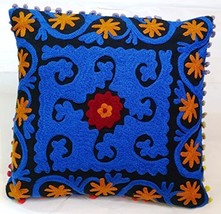 Traditional Jaipur Suzani Embroidered Cushion Cover 16x16, Decorative Throw Pill - £10.27 GBP