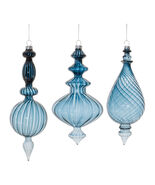 Blue Ribbed Glass Finial Drop Ornament (Set of 6) - 338457 - $2,078.82 MXN