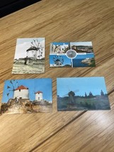 Vintage Lot of 4 Windmill Mykonos Greece Travel Souvenir  Postcard KG JD - £15.51 GBP