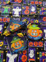 VTG Halloween Pumpkin Ghost Bat Spider Owl Tablecloth 17 Napkins 12 Plates Set - £15.46 GBP