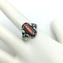 ORNATE sterling ring with peach glass stone size 7.25 - silver 925 vintage - £16.03 GBP