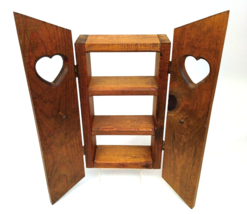 Handmade Solid Wood Heart Knick Knack Wall Shelf Curio w/Peg Hooks 16&quot; F... - £70.38 GBP