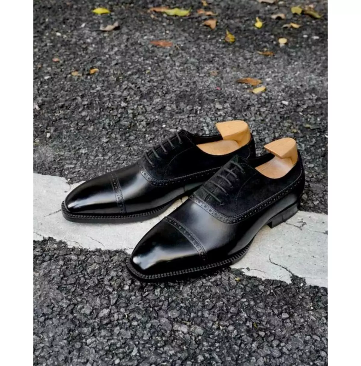 New Handmade Black Leather &amp; Suede Brogue Lace Up Formal Dress Shoes. - $149.99