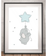Baby elephant, star, blue, canvas, acrylic colors, wall art, house decor - $40.00+