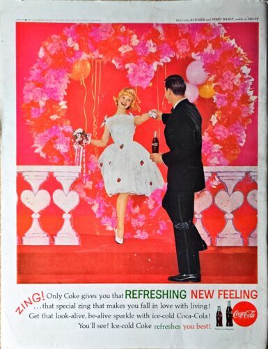 1962 COCA-COLA COKE Valentine&#39;s Dance Flower Heart Vintage Ad - $10.12