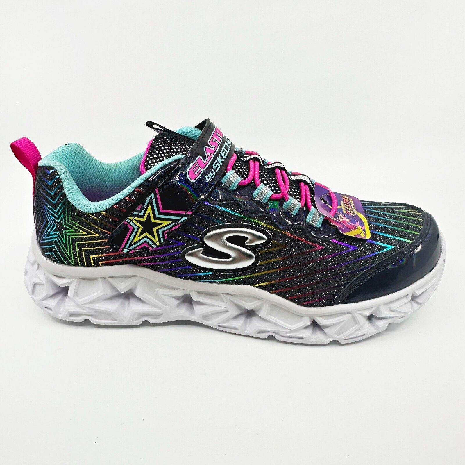 Primary image for Skechers Elastika Black Sparkly Rainbow Kids Girls Size 3 Sneakers