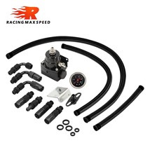 AN6 35-75 PSI Adjustable Fuel Pressure Regulator Gauge Kit Black + Black Fitting - £117.35 GBP