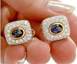 2.10Ct Oval Cut Simulated Sapphire Wedding Cufflinks 14k Yellow Gold Pla... - £94.66 GBP